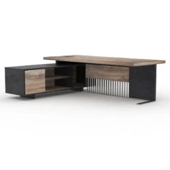 DAXTON Executive Desk With Left Return 2.4M - Warm Oak & Black(Daxton Executive Desk With Left Return 2 4m Mahogany Black) -Modern Furniture N2802 3 copy