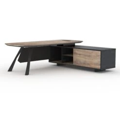 EASTON Executive Desk With Right Return 2.2-2.4m - Warm Oak & Black(Easton Executive Desk With Right Return 2 2m Mahogany Black) -Modern Furniture N2805 3RightCopy