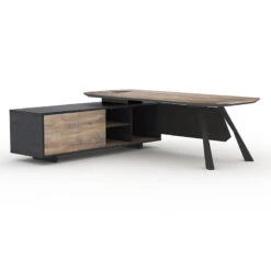 EASTON Executive Desk With Left Return 2.2-2.4m - Warm Oak & Black(Easton Executive Desk With Left Return 2 2m Mahogany Black 1) -Modern Furniture N2805 3copy