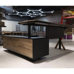 EASTON Sit Stand Electric Lift Executive Desk With Right Return 2.2M - Warm Oak & Black(Easton 2 0 Sit Stand Electric Lift Executive Office Desk With Right Return 2 2m) -Modern Furniture N2805LiftingUpFrontR 800