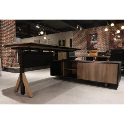 EASTON Sit Stand Electric Lift Executive Desk With Right Return 2.2M - Warm Oak & Black(Easton 2 0 Sit Stand Electric Lift Executive Office Desk With Right Return 2 2m) -Modern Furniture N2805LiftingUpR 800