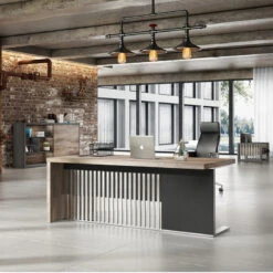 AFTAN Executive Desk With Pedestal & Right Mobile Return 180cm - Warm Oak & Black(Aftan Executive Desk With Right Return 1 8m Mahogany Black) -Modern Furniture N2806 2Rightcopy