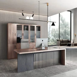 AFTAN Executive Desk Left Panel 180cm - Warm Oak & Black(Aftan Executive Office Desk Left Panel 1 8m Mahogany Black) -Modern Furniture N2806LEFT MS2507 MS2508lifestyle 800