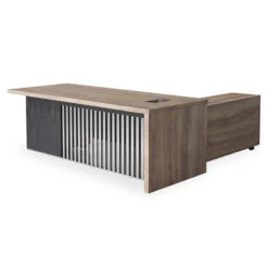 AFTAN Executive Desk With Pedestal & Left Mobile Return 180cm - Warm Oak & Black(Aftan Executive Desk With Left Return 1 8m Mahogany Black) -Modern Furniture N2806SetMainL 800