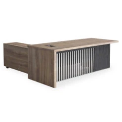 AFTAN Executive Desk With Pedestal & Right Mobile Return 180cm - Warm Oak & Black(Aftan Executive Desk With Right Return 1 8m Mahogany Black) -Modern Furniture N2806SetMainR 800