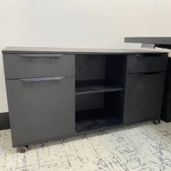 AFTAN Black Executive Desk With Pedestal & Left Mobile Return 180cm - Black Concrete(Aftan Black Executive Desk With Pedestal Left Mobile Return 180cm Black) -Modern Furniture N2806 Return 2000 1