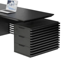 PHOENIX Black Executive Desk With Left Return 2.2M - Black Concrete(Phoenix Black Executive Desk With Left Return 2 2m Black) -Modern Furniture NB2201 L 2 Drawer 2000