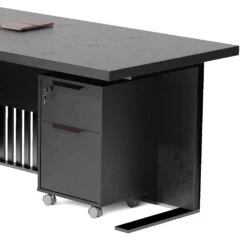 AFTAN Black Executive Desk With Pedestal & Left Mobile Return 180cm - Black Concrete(Aftan Black Executive Desk With Pedestal Left Mobile Return 180cm Black) -Modern Furniture NB2806 LDrawer 2000