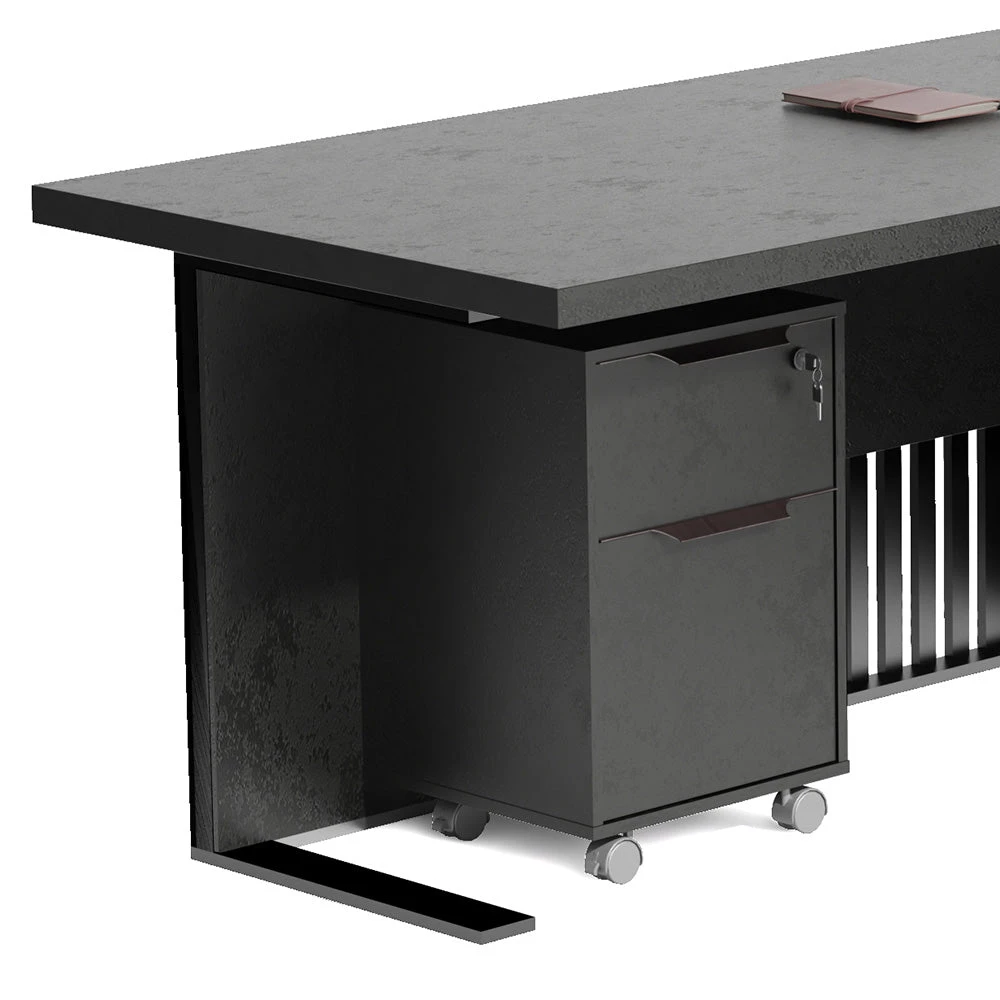 AFTAN Black Executive Desk With Pedestal & Right Mobile Return 180cm - Black Concrete(Aftan Black Executive Desk With Pedestal Right Mobile Return 180cm Black) 9 AFTAN Black Executive Desk With Pedestal & Right Mobile Return 180cm - Black Concrete(Aftan Black Executive Desk With Pedestal Right Mobile Return 180cm Black) - Image 7