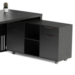 AFTAN Black Executive Desk With Pedestal & Right Mobile Return 180cm - Black Concrete(Aftan Black Executive Desk With Pedestal Right Mobile Return 180cm Black) 29 AFTAN Black Executive Desk With Pedestal & Right Mobile Return 180cm - Black Concrete(Aftan Black Executive Desk With Pedestal Right Mobile Return 180cm Black) -Modern Furniture NB2806 RReturn 2000