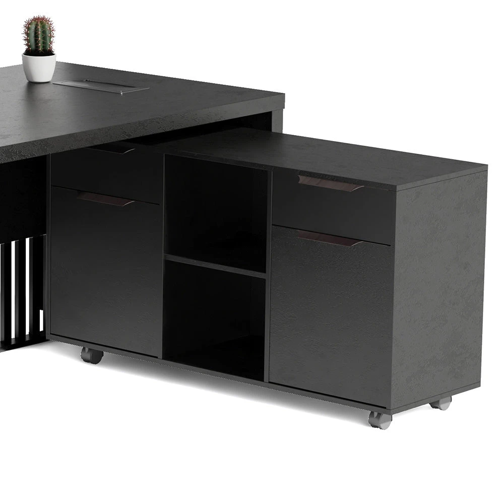 AFTAN Black Executive Desk With Pedestal & Right Mobile Return 180cm - Black Concrete(Aftan Black Executive Desk With Pedestal Right Mobile Return 180cm Black) 10 AFTAN Black Executive Desk With Pedestal & Right Mobile Return 180cm - Black Concrete(Aftan Black Executive Desk With Pedestal Right Mobile Return 180cm Black) - Image 8