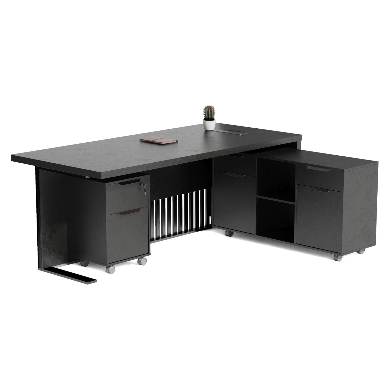 AFTAN Black Executive Desk With Pedestal & Right Mobile Return 180cm - Black Concrete(Aftan Black Executive Desk With Pedestal Right Mobile Return 180cm Black) 4 AFTAN Black Executive Desk With Pedestal & Right Mobile Return 180cm - Black Concrete(Aftan Black Executive Desk With Pedestal Right Mobile Return 180cm Black) - Image 2