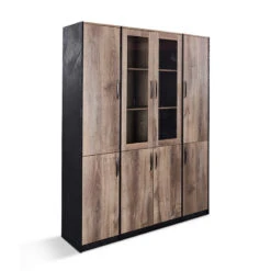 REGGIE Display Unit 160cm - Warm Oak & Black(Reggie Display Unit 160cm Mahogany Colour)