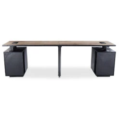 ARTO 2 People Workstation With 2 Cabinets2.4M - Warm Oak & Black(Arto 2 People Workstation Desk With 2 Cabinets 2 40m Mahogany Black) -Modern Furniture NW00903copy