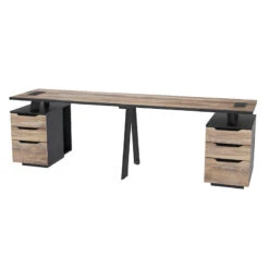 ARTO 2 People Workstation With 2 Cabinets2.4M - Warm Oak & Black(Arto 2 People Workstation Desk With 2 Cabinets 2 40m Mahogany Black) -Modern Furniture NW009 2 800