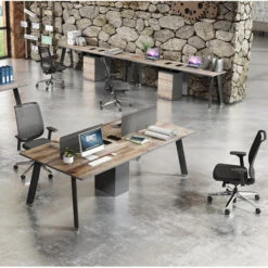 ARTO 2 People Workstation Desk 1 Cabinet2.4M - Warm Oak & Black(Arto 2 People Workstation Desk With 1 Cabinetc 2 40m Mahogany Black) -Modern Furniture NW010 2 copy