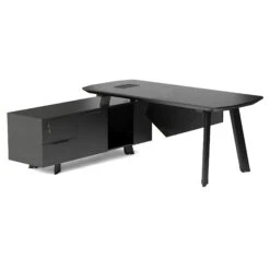 ARTO Black Executive Office Desk With Reversible Return 180-200cm - Black Concrete(Arto Black Executive Office Desk With Reversible Return 180 200cm Black)
