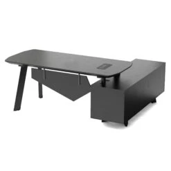 ARTO Black Executive Office Desk With Reversible Return 180-200cm - Black Concrete(Arto Black Executive Office Desk With Reversible Return 180 200cm Black) -Modern Furniture NWB001 L 2 2000