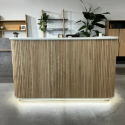 HALO Reception Desk 180cm - Oak & White(Halo Reception Desk 180cm Oak White) -Modern Furniture OakHaloFrontLifestyle2 1000