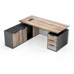 PHOENIX Executive Desk With Left Return 1.8M - Warm Oak & Black(Phoenix Executive Desk With Left Return 1 8m Mahogany Black) -Modern Furniture Phoenix1.8MBackView WF N2801 18 L 800