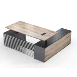 PHOENIX Sit & Stand Electric Lift Executive Desk With Left Return 2.2M - Warm Oak & Black(Phoenix Sit Stand Electric Lift Executive Office Desk With Left Return 2 2m)