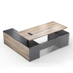 PHOENIX Sit & Stand Electric Lift Executive Desk With Right Return 2.2M - Warm Oak & Black(Phoenix Sit Stand Electric Lift Executive Office Desk With Right Return 2 2m)