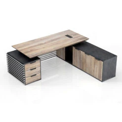 PHOENIX Executive Desk With Right Return 2.2M - Warm Oak & Black(Phoenix Executive Desk With Right Return 2 2m Mahogany Black) -Modern Furniture Phoenix2.2MRightReturnBackView WF N2801 22 R 800