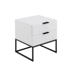 SVANA Bedside Table 40cm - White & Black(Svana Bedside Table 40cm White Black)