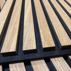 Square WOODFLEX Acoustic Wood Slat Wall Tiles - Oak Veneer - 4pc Set(Square Woodflex Acoustic Wood Slat Wall Tiles Oak Veneer 60cm X 60cm) -Modern Furniture SquareCloseupDetailed 1000