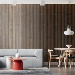 Square WOODFLEX Acoustic Wood Slat Wall Tiles - Oak Veneer - 4pc Set(Square Woodflex Acoustic Wood Slat Wall Tiles Oak Veneer 60cm X 60cm) -Modern Furniture SquareFeature2Oak 800