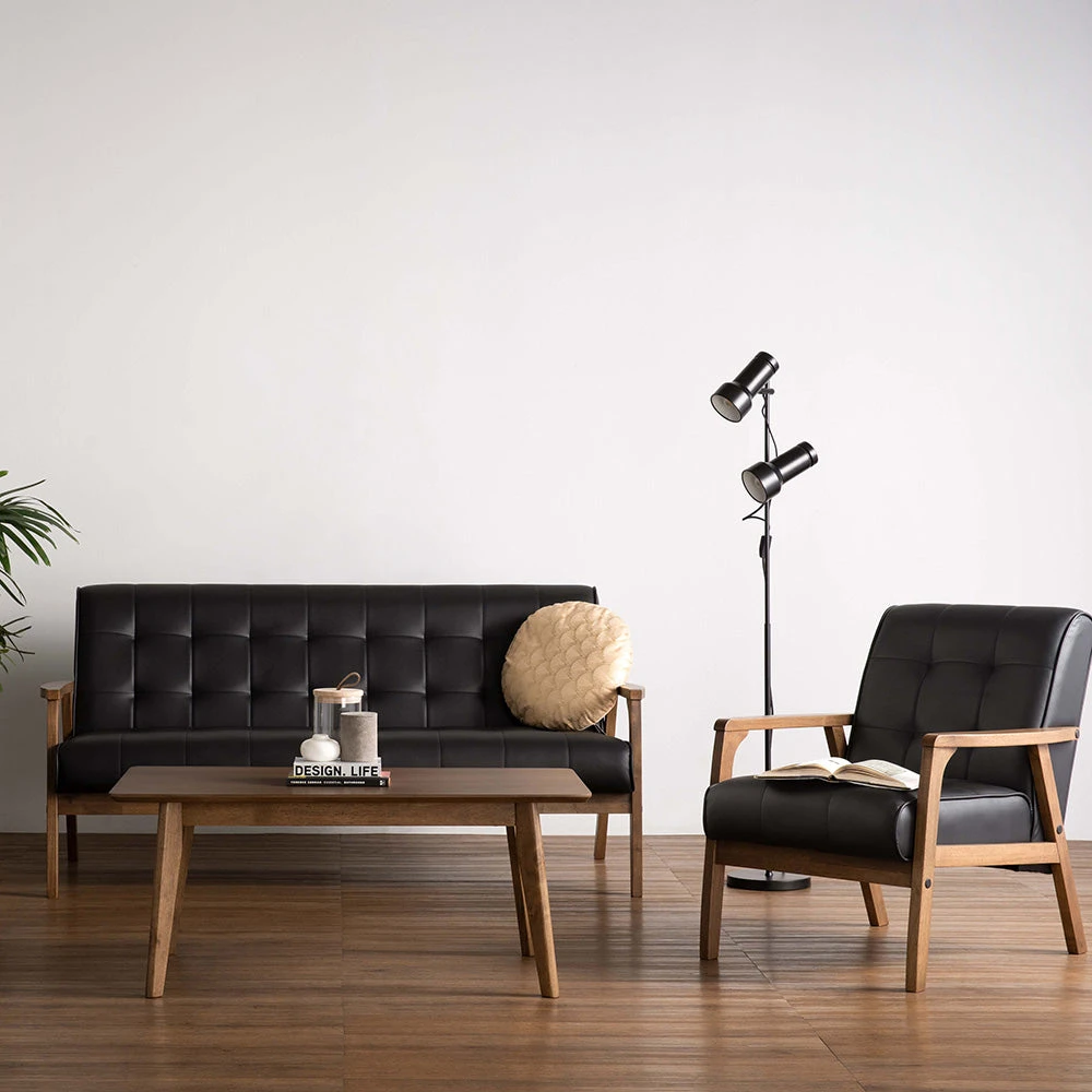 TUCSON 3 Seater Sofa Walnut & Black PU Leather(Tucson 3 Seater Sofa In Chestnut 1) 4 TUCSON 3 Seater Sofa Walnut & Black PU Leather(Tucson 3 Seater Sofa In Chestnut 1) - Image 2