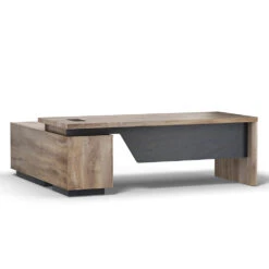 BALDER Executive Desk With Right Return 2.2-2.4M - Warm Oak & Black(Balder Executive Desk With Right Return 2 2 2 4m Warm Oak Black) -Modern Furniture WF M2505 2224 R 2 1000