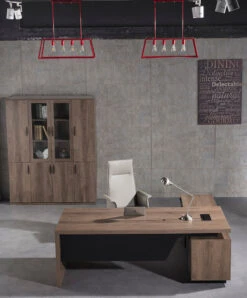 BALDER Executive Desk With Left Return 1.8-2.0M - Warm Oak & Black(Balder Executive Desk With Left Return 1 8 2 0m Mahogany Black) -Modern Furniture WF M2505 L 0133 800