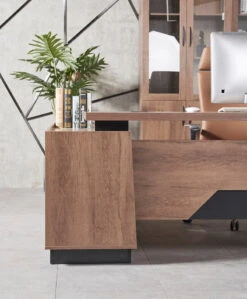 SUTTON Executive Desk With Right Return 1.8M - 2.0M - Warm Oak & Black(Sutton Executive Desk With Right Return 1 8m 2 0m Mahogany Black) -Modern Furniture WF M2507 g 800