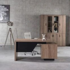 KELLEN Executive Desk With Left Return 1.6-1.8M - Warm Oak & Black(Kellen Executive Desk With Left Return 1 6 1 8m Mahogany Black) 18 KELLEN Executive Desk With Left Return 1.6-1.8M - Warm Oak & Black(Kellen Executive Desk With Left Return 1 6 1 8m Mahogany Black) -Modern Furniture WF M2508 L 0285LEFT 800