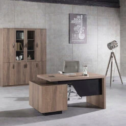 KELLEN Executive Desk With Right Return 1.6-1.8M - Warm Oak & Black(Kellen Executive Desk With Right Return 1 6 1 8m Mahogany Black) -Modern Furniture WF M2508 0311RIGHT 800