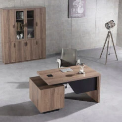 KELLEN Executive Desk With Right Return 1.6-1.8M - Warm Oak & Black(Kellen Executive Desk With Right Return 1 6 1 8m Mahogany Black) -Modern Furniture WF M2508 0312RIGHT 800