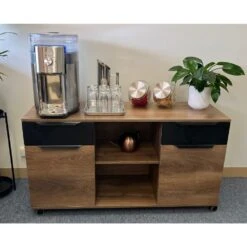 AFTAN Credenza 120cm - Warm Oak & Black(Aftan Credenza 1 2m Mahogany Black) -Modern Furniture WF N01