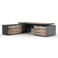 PHOENIX 2.0 - Sit Stand Electric Lift Executive Desk With Right Return 2.8m - Warm Oak & Black(Phoenix 2 0 Sit Stand Electric Lift Executive Office Desk With Right Return 2 8m) -Modern Furniture WF N2801 LeftREARNEW 800 2e37d523 fea9 41c3 92a3 58a9d595e55e