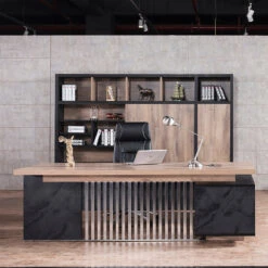 DAXTON Executive Desk With Left Return 200cm - Warm Oak & Black(Daxton Executive Desk With Left Return 2 0m Warm Oak Black) -Modern Furniture WF N28024copy2