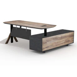 EASTON Sit Stand Electric Lift Executive Desk With Left Return 2.2m - Warm Oak & Black(Easton 2 0 Sit Stand Electric Lift Executive Office Desk With Left Return 2 2m)