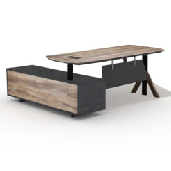 EASTON Sit Stand Electric Lift Executive Desk With Right Return 2.2M - Warm Oak & Black(Easton 2 0 Sit Stand Electric Lift Executive Office Desk With Right Return 2 2m)