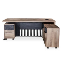 AFTAN BLACK HAWK Limited Edition - Executive Desk Pedestal & Right Mobile Return 180cm - Warm Oak &Black(Aftan Executive Desk With Pedestal Right Mobile Return 180cm Warm Oak Black) -Modern Furniture WF N2806BlackhawkBackRight 1000