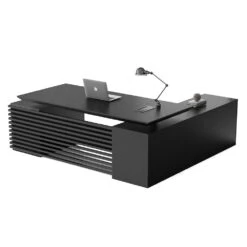 PHOENIX Black Executive Desk With Left Return 2.2M - Black Concrete(Phoenix Black Executive Desk With Left Return 2 2m Black)