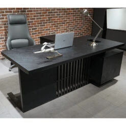DAXTON Black Executive Desk With Left Return 200cm - Black Concrete(Daxton Black Executive Desk With Left Return 200cm Black) -Modern Furniture WF NB2802 R 2 Left 1000