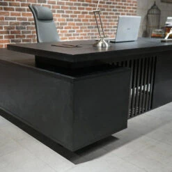 DAXTON Black Executive Desk With Right Return 200cm - Black Concrete(Daxton Black Executive Desk With Right Return 200cm Black) -Modern Furniture WF NB2802 R 3 Right 1000