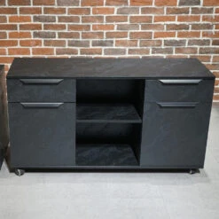 AFTAN Black Executive Desk With Pedestal & Left Mobile Return 180cm - Black Concrete(Aftan Black Executive Desk With Pedestal Left Mobile Return 180cm Black) -Modern Furniture WF NB2806 L 16 1000 1