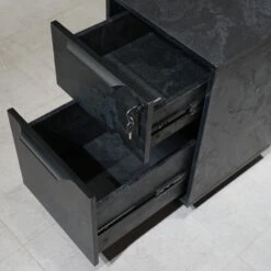 AFTAN Black Executive Desk With Pedestal & Left Mobile Return 180cm - Black Concrete(Aftan Black Executive Desk With Pedestal Left Mobile Return 180cm Black) -Modern Furniture WF NB2806 L 20 1000 1