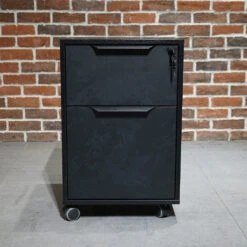 AFTAN Black Executive Desk With Pedestal & Left Mobile Return 180cm - Black Concrete(Aftan Black Executive Desk With Pedestal Left Mobile Return 180cm Black) -Modern Furniture WF NB2806 L 23 1000