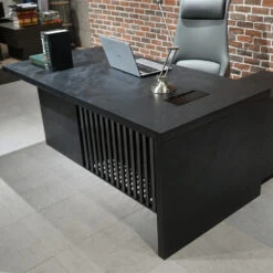 AFTAN Black Executive Desk With Pedestal & Left Mobile Return 180cm - Black Concrete(Aftan Black Executive Desk With Pedestal Left Mobile Return 180cm Black) -Modern Furniture WF NB2806 L 4 1000
